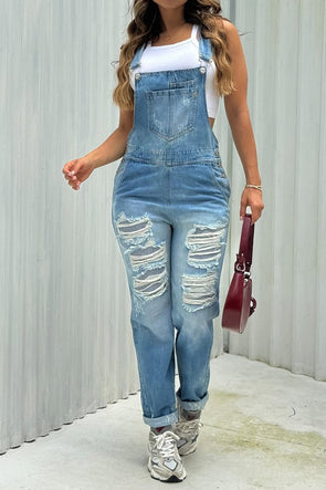 Women's Fashion Casual Ripped Denim Overalls