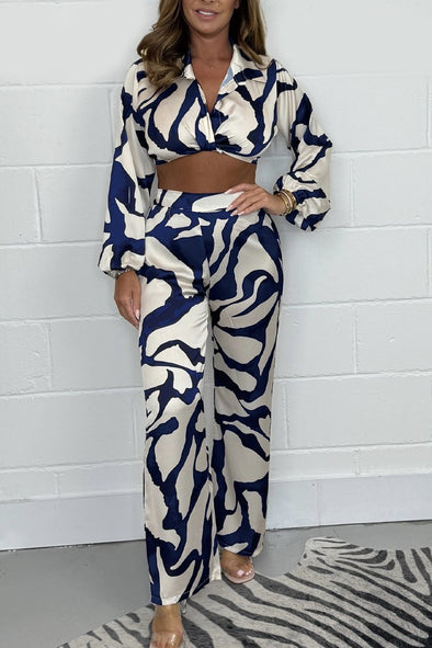 Women's Printed Satin Crop Top & Trouser Co-Ord