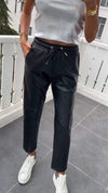 Women's Drawstring Casual Stitching Leather Pants