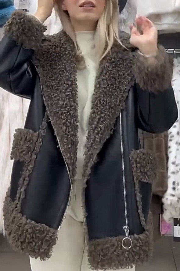 Women's Leather Patchwork Fur Jacket Top