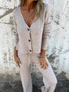 V-neck Single-breasted Knitted Top and Trousers Two-piece Suit