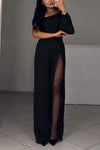 Women's fashionable and sexy sloping shoulder high slit jumpsuit