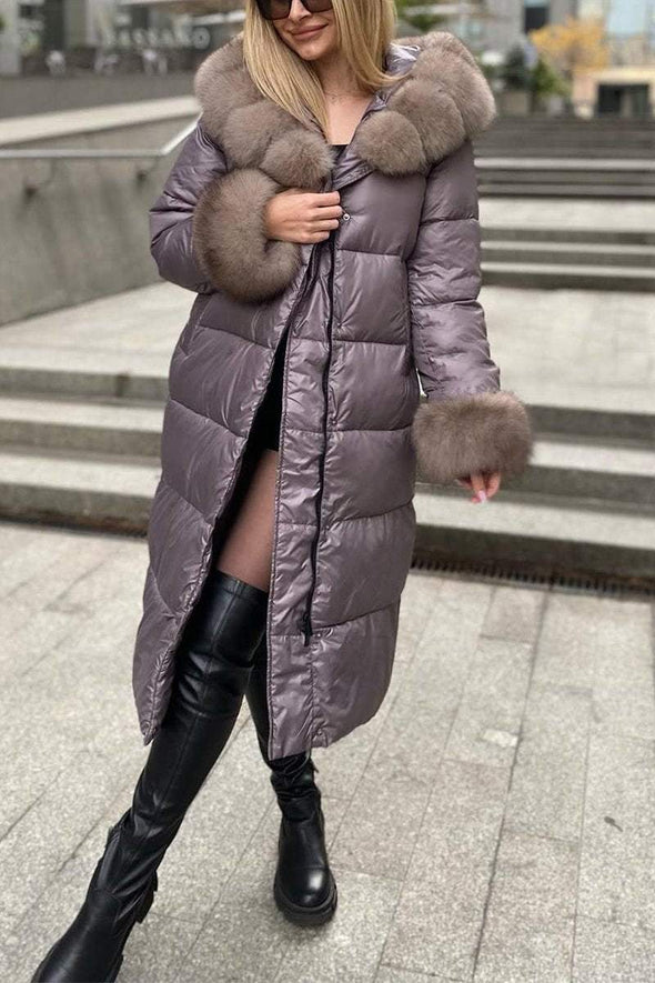 Women's Casual Hooded Long Fur Collar Cotton Coat