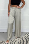 Satin lace-up elastic waist trousers