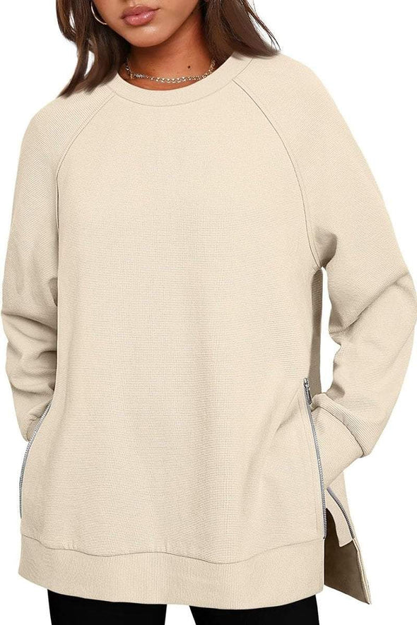 Women's Casual Solid Color Zip Sweatshirt