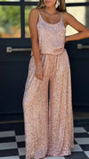 Women's Casual Fashion Sequined Suspenders Wide-leg Pants Two-piece Suit