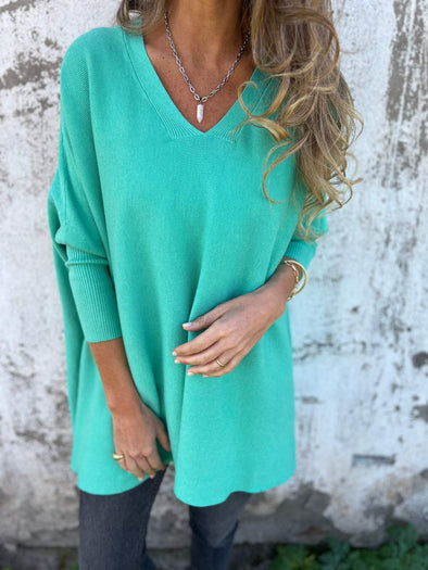 Women's V-neck Long-sleeved Knitted Casual Top