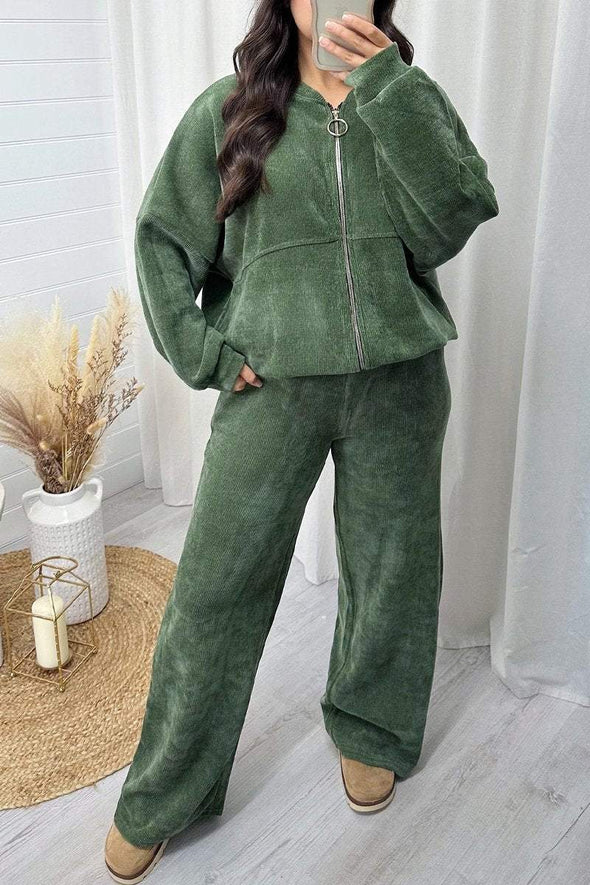 Women's Round Neck Zipper Long Sleeve Two-piece Suit