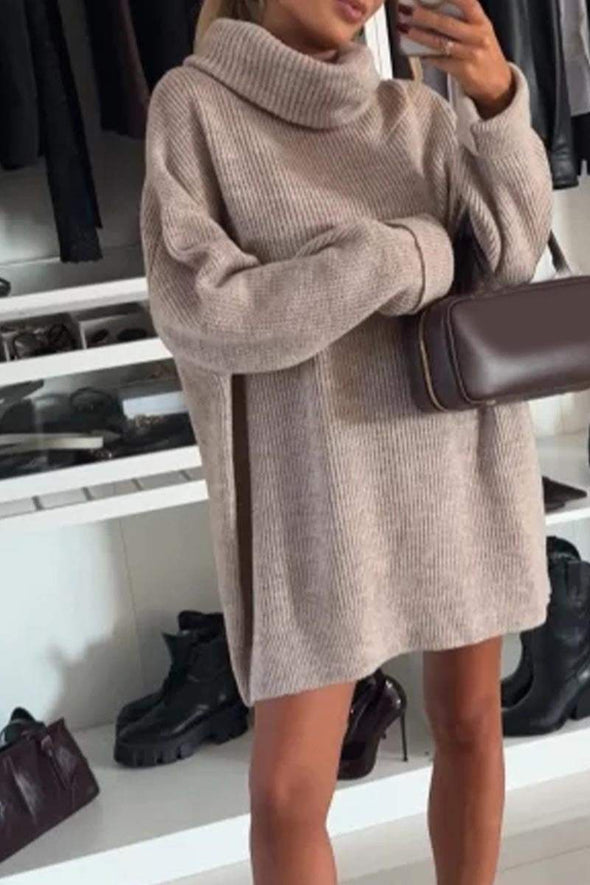 Women's Long Sleeve Casual Sweater Dress with Pile Collar