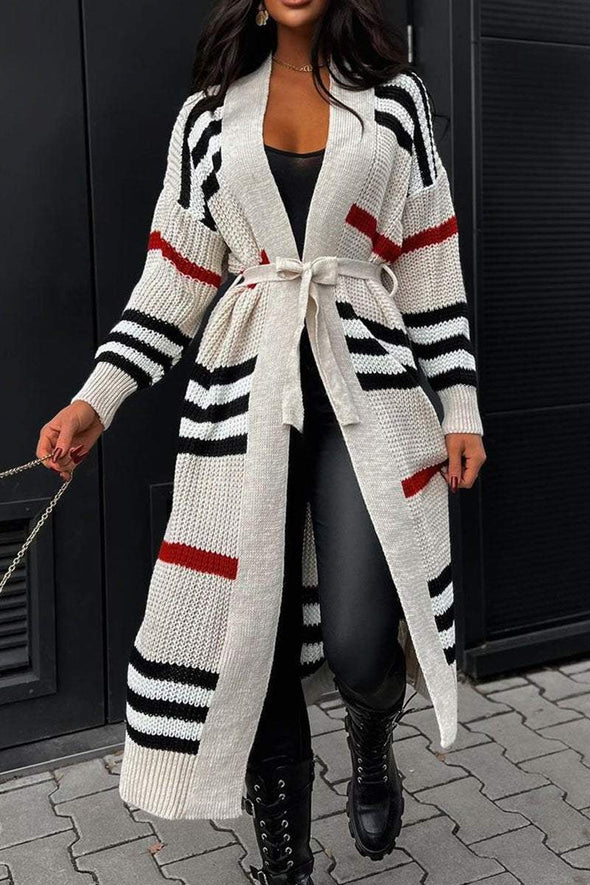 Casual Striped Long Sleeve Sweater Coat