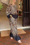 Women's Casual Round Neck Leopard Print Chiffon Two-piece Suit