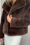 Women's Fashionable Solid Color Lapel Faux Fur Winter Short Coat