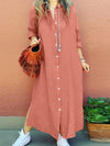 Women's Lapel Long-sleeved Cardigan Cotton and linen Dress