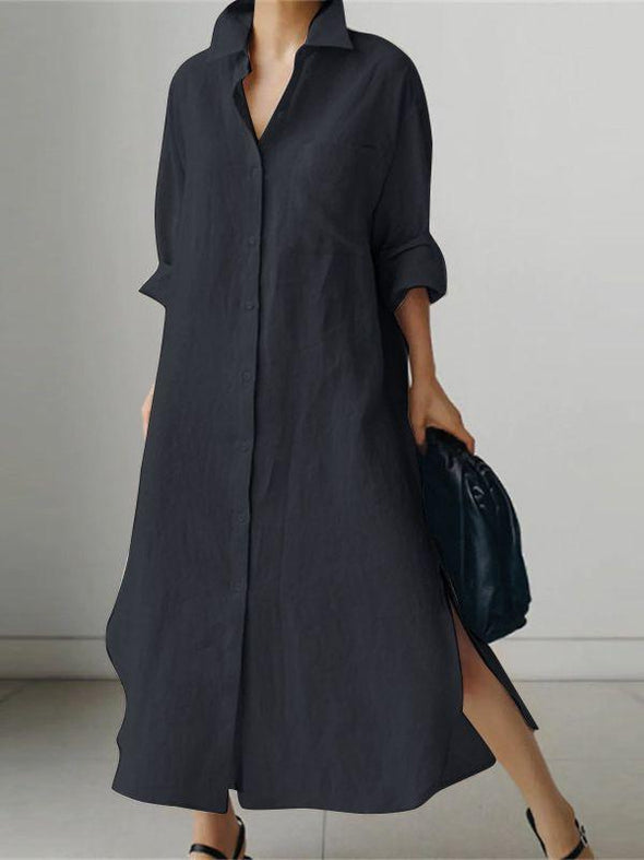 Women's Solid Color Long Sleeve Cardigan Irregular Split Dress