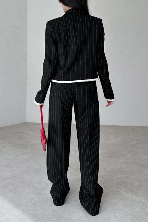 Women's Striped Contrast Blazer and Pants Set