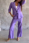 Women's Solid Color Casual Suit Top & Pants Two-piece Set