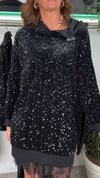 Women's Hooded Lace Stitching Sequined Casual Dress