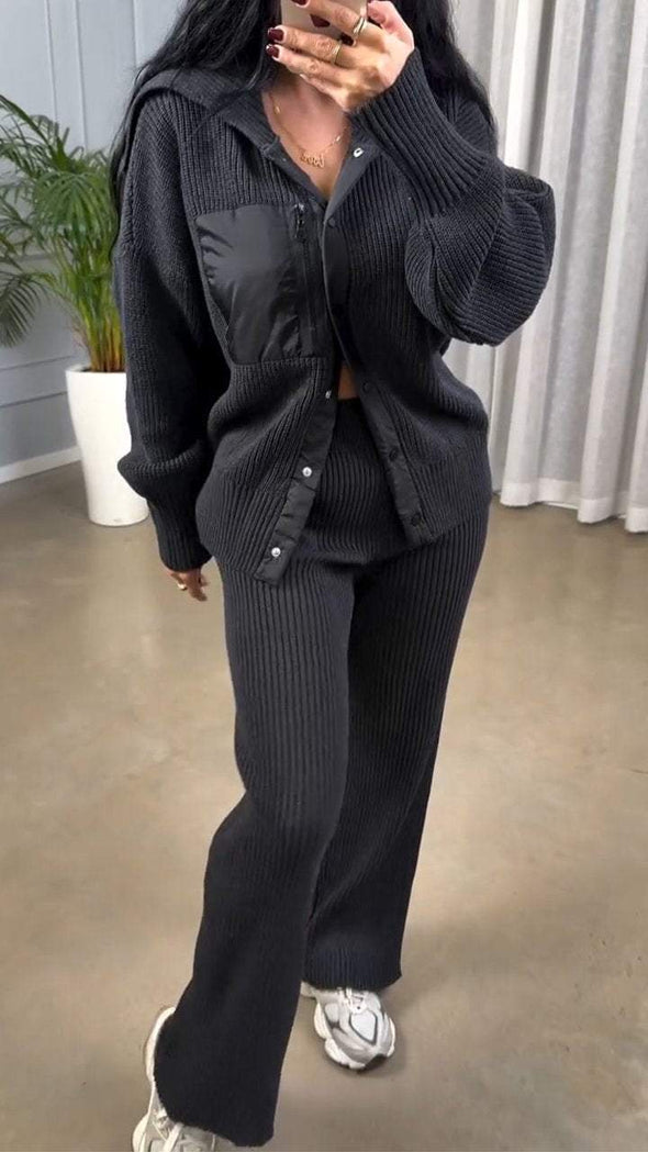 Women's Lapel Button Casual Sweater Suit