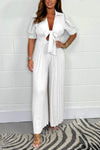 Pleated pure color jumpsuit