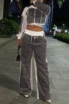 Women's Denim Patchwork Rhinestone Casual Suit