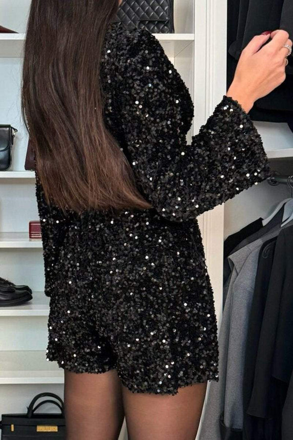 Women's V-neck Long-sleeved Sequined Temperament Jumpsuit