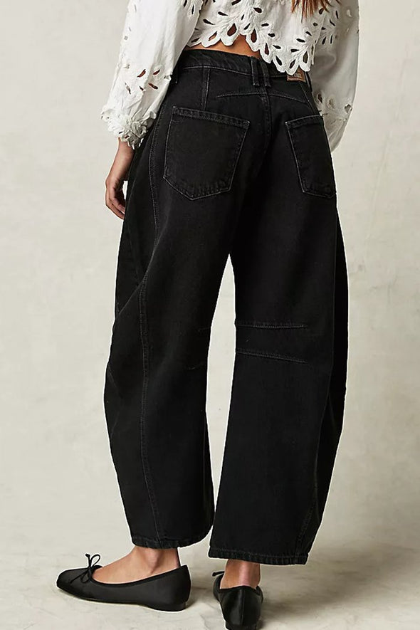 Fashion Casual Women's Loose Wide-leg Pants Mid-low Waist Washed Denim Trousers