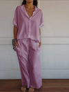 Women's Cotton and Linen Solid Color Two-piece Set