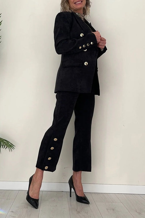 Women's Casual Solid Color Lapel Double-breasted Two-piece Suit