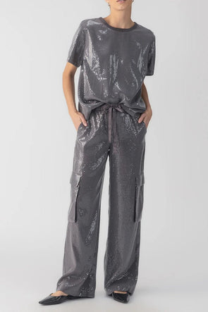 Women's Casual Round Neck Sequined Top Overalls Suit