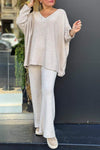 Women's V-neck Simple Long-sleeved Two-piece Suit