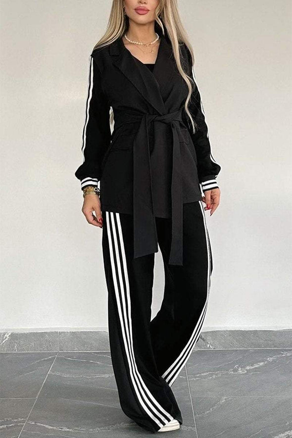 Women's Casual Contrast Color Splicing Web Pants Suit