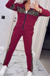 Women's Solid Color Casual Leopard Print Stitching Two-piece Set