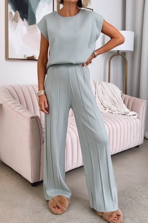 Women's solid color knitted casual suit