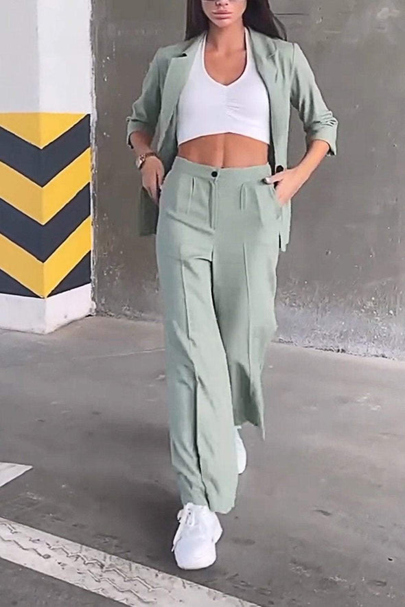 Women's Solid Color Casual Suit Top & Pants Two-piece Set