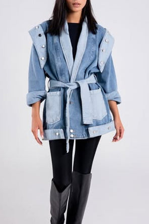 Women's Stylish V-neck Denim Contrast Jacket