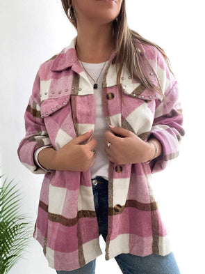 Women's Casual Beaded Plaid Jacket