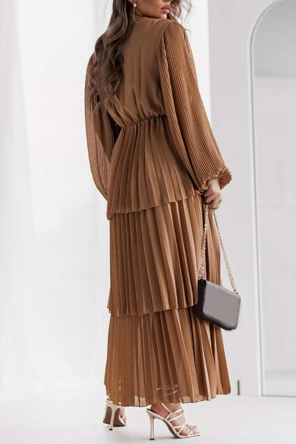 Women's Elegant V-neck Long-sleeved Chiffon Dress