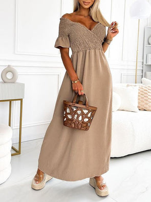 V-neck Short-sleeved Cable Casual Dress