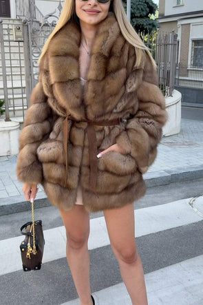 Women's Casual Segmented Short Fur Coat