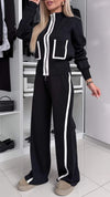 Women's Zipper Double Pocket Contrast Color Casual Suit