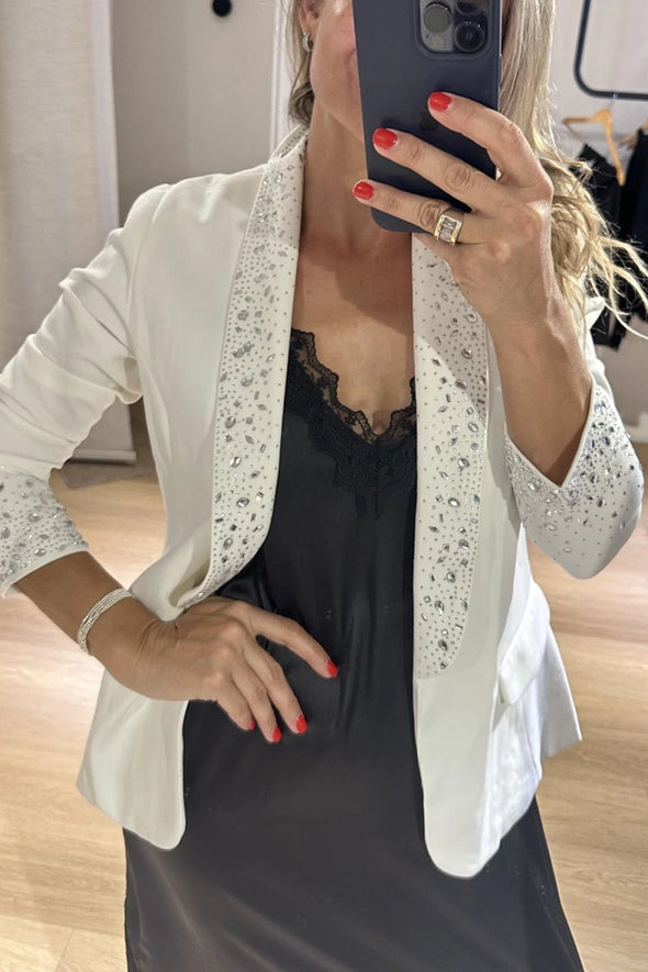 Women's Casual Elegant Collared Cuffs Rhinestone Blazer