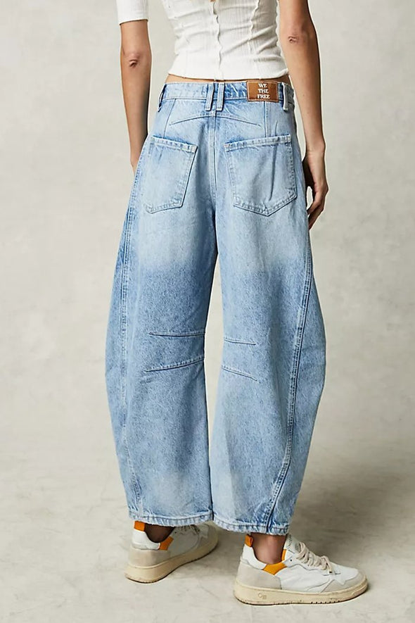 Fashion Casual Women's Loose Wide-leg Pants Mid-low Waist Washed Denim Trousers