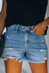 Women's Casual Four Color Ripped High Waist Denim Shorts