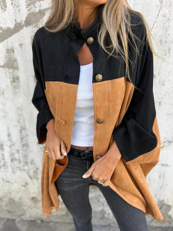 Casual Stand Collar Single Breasted Color Block Jacket