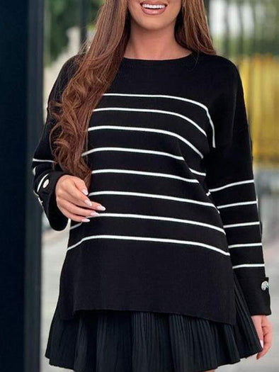 Women's Fall/winter Striped Side Open Chatgpt Sweater