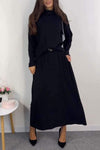 Women's casual solid color turtleneck top and skirt suit