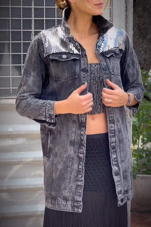 Women's Fashion Sequined Denim Jacket