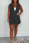 Women's Linen Pinstripe Waistcoat Top & Shorts Co-Ord
