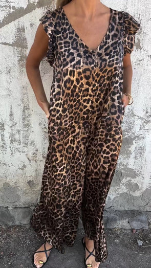 Women's V-neck Casual Leopard Print Comfortable Dress