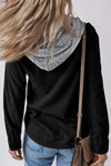 Ladies Lapel Buttoned Cardigan Hooded Drawstring Striped Jacket